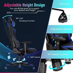 Chaise de jeu Costway pivotante réglable avec lumières LED dynamiques