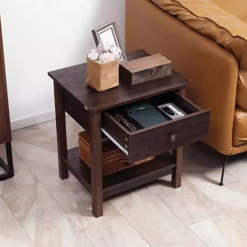 Table d'appoint HOMCOM avec tiroir, table de chevet avec étagères supérieure et inférieure pour petits espaces, marron foncé