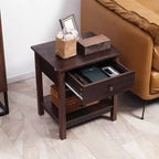 Table d'appoint HOMCOM avec tiroir, table de chevet avec étagères supérieure et inférieure pour petits espaces, marron foncé