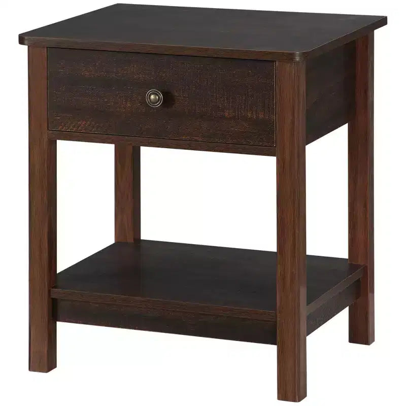 Table d'appoint HOMCOM avec tiroir, table de chevet avec étagères supérieure et inférieure pour petits espaces, marron foncé