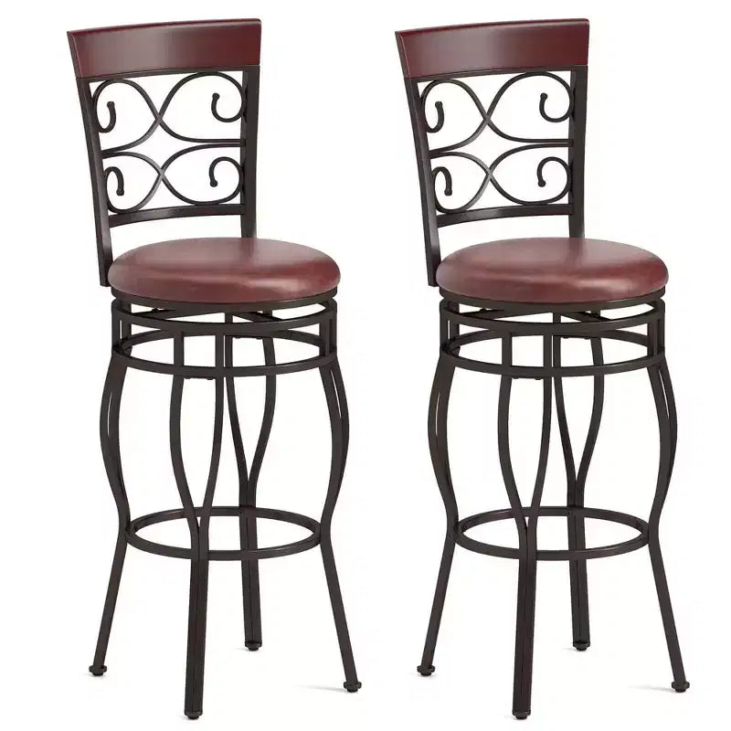 Costway Set of 2 Vintage Bar Stools 30 Swivel Padded Seat Bistro Dining Kitchen Pub Chair
