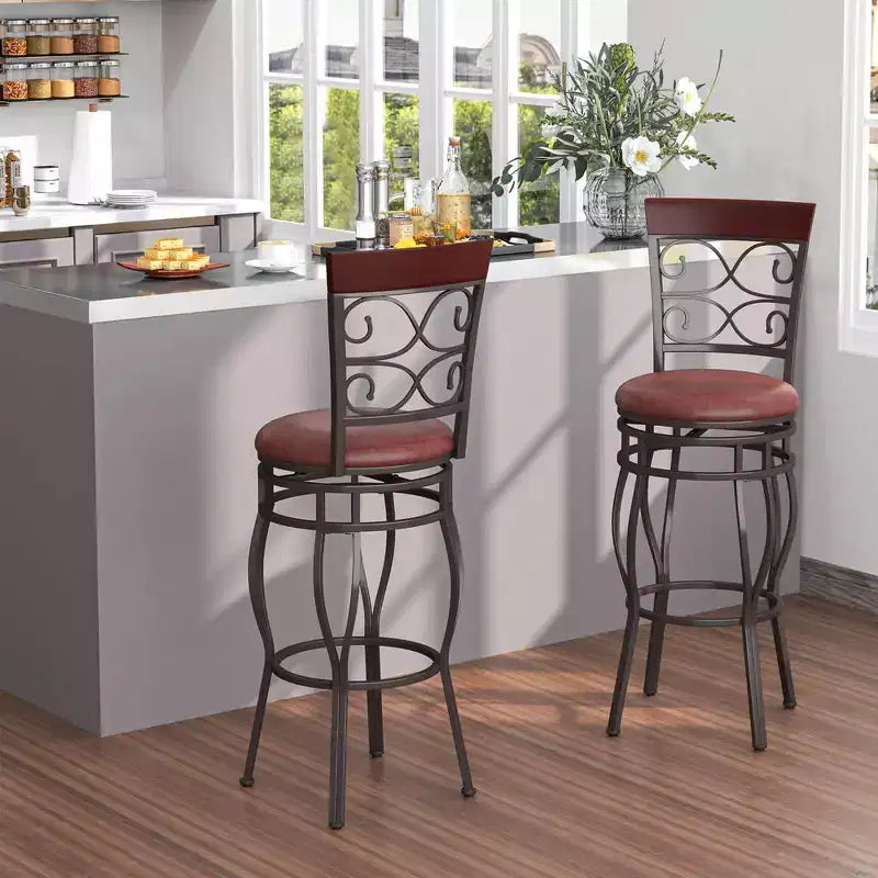 Lot de 2 tabourets de bar vintage Costway, hauteur 76 cm, assise rembourrée pivotante, pour bistrot, salle à manger, cuisine, pub