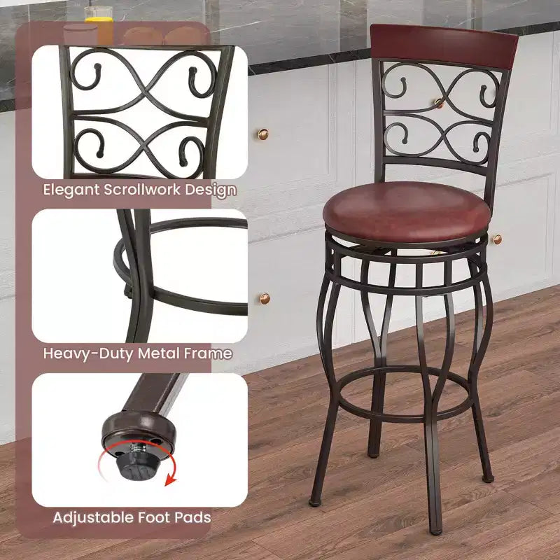 Lot de 2 tabourets de bar vintage Costway, hauteur 76 cm, assise rembourrée pivotante, pour bistrot, salle à manger, cuisine, pub