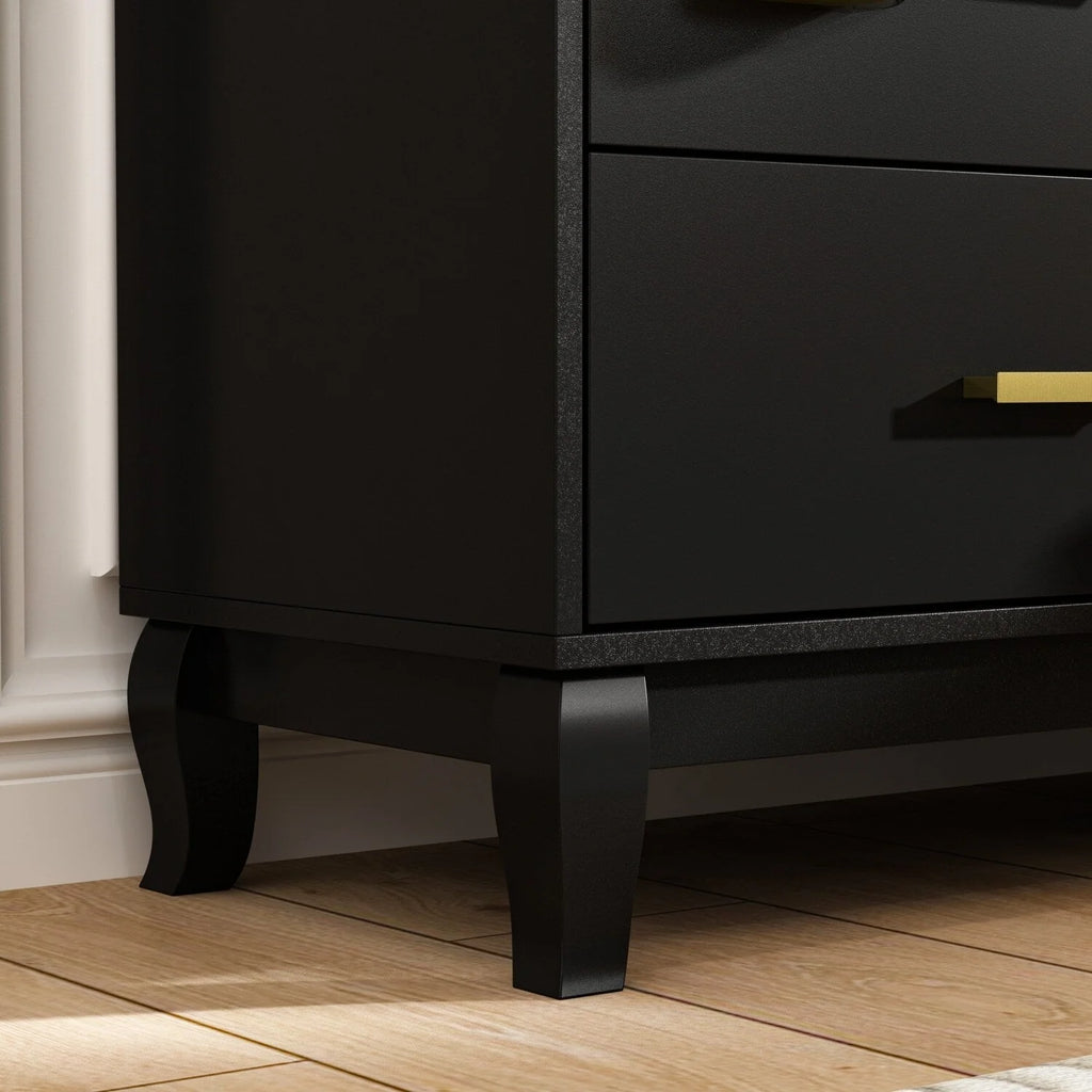 Commode double Timechee à 6 tiroirs, 120 cm de large, pieds en bois massif, finition laquée