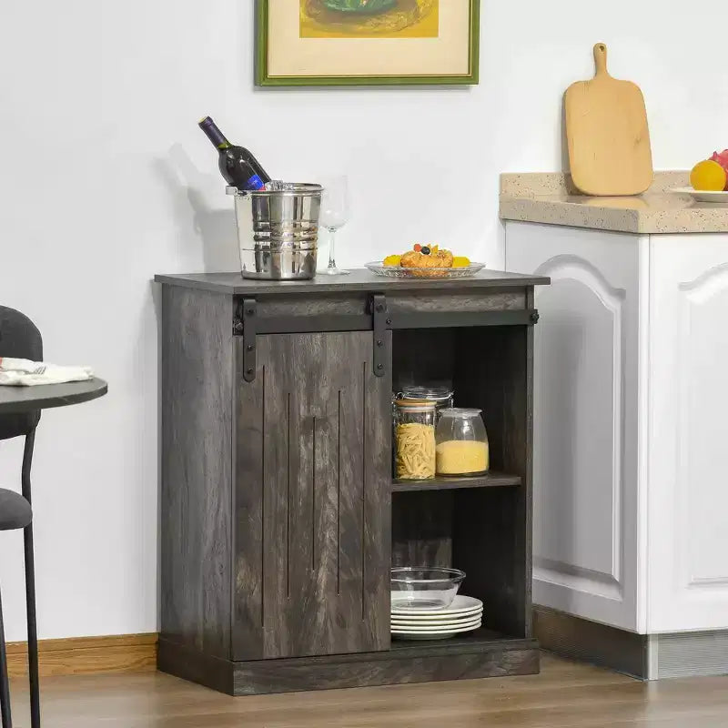 Buffet de rangement HOMCOM industriel, meuble de service avec porte coulissante de style grange et casier à vin pour 6 bouteilles