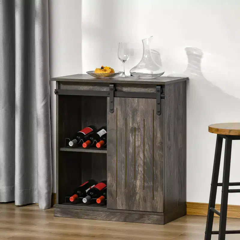 Buffet de rangement HOMCOM industriel, meuble de service avec porte coulissante de style grange et casier à vin pour 6 bouteilles