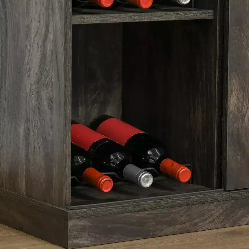 Buffet de rangement HOMCOM industriel, meuble de service avec porte coulissante de style grange et casier à vin pour 6 bouteilles