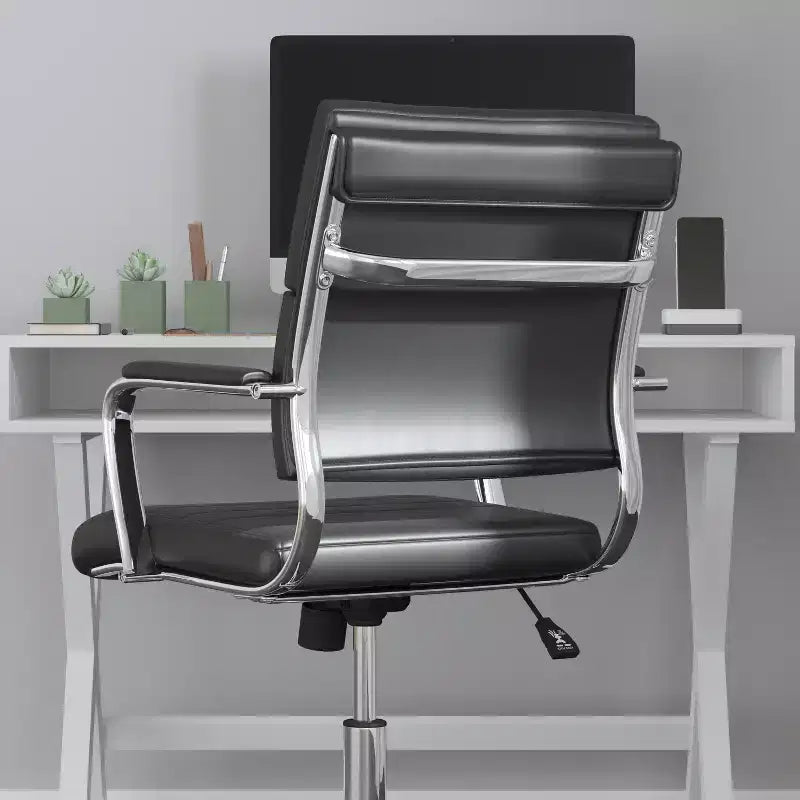 Chaise de bureau ergonomique Merrick Lane à dossier moyen pivotante, style panneau, avec accoudoirs et base en métal rembourrés