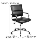 Chaise de bureau ergonomique Merrick Lane à dossier moyen pivotante, style panneau, avec accoudoirs et base en métal rembourrés