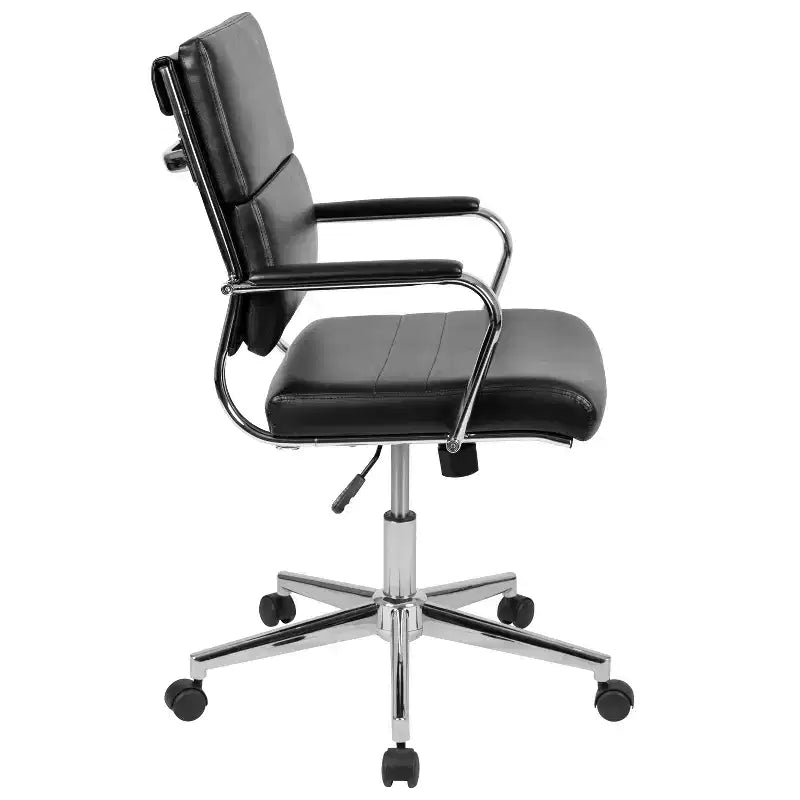 Chaise de bureau ergonomique Merrick Lane à dossier moyen pivotante, style panneau, avec accoudoirs et base en métal rembourrés