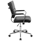 Chaise de bureau ergonomique Merrick Lane à dossier moyen pivotante, style panneau, avec accoudoirs et base en métal rembourrés