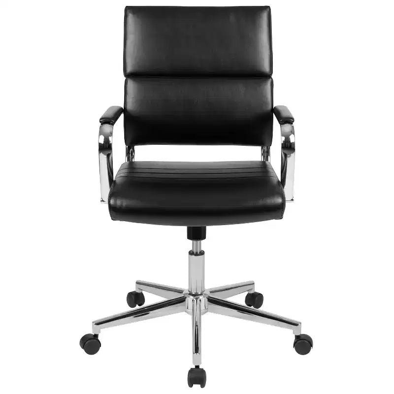 Chaise de bureau ergonomique Merrick Lane à dossier moyen pivotante, style panneau, avec accoudoirs et base en métal rembourrés