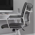 Chaise de bureau ergonomique Merrick Lane à dossier moyen pivotante, style panneau, avec accoudoirs et base en métal rembourrés