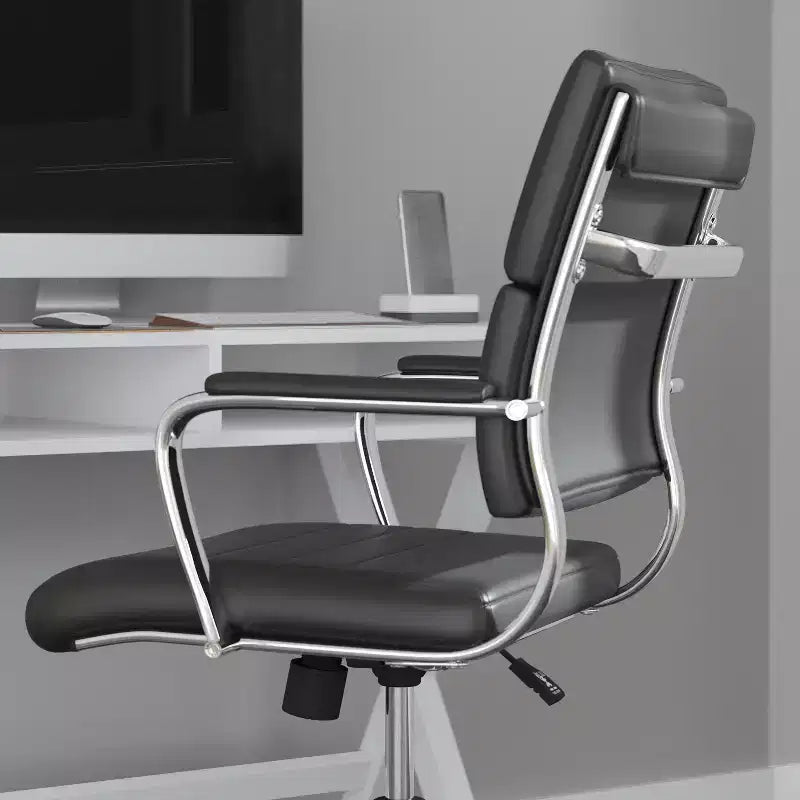 Chaise de bureau ergonomique Merrick Lane à dossier moyen pivotante, style panneau, avec accoudoirs et base en métal rembourrés