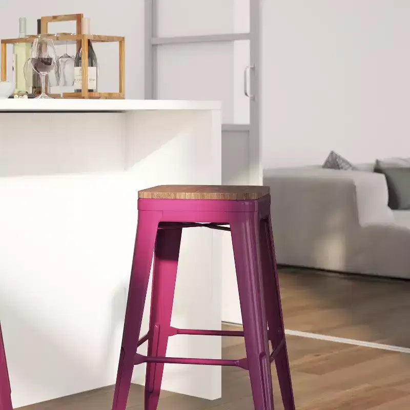 Tabouret de salle à manger sans dossier en métal Merrick Lane avec assise en bois pour usage intérieur