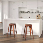 Tabouret de salle à manger sans dossier en métal Merrick Lane avec assise en bois pour usage intérieur