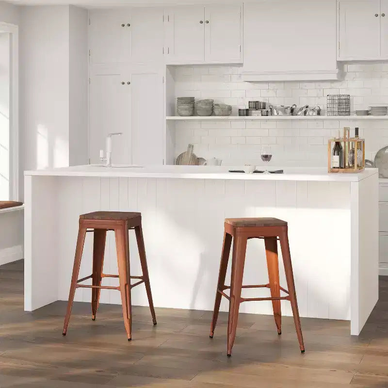 Tabouret de salle à manger sans dossier en métal Merrick Lane avec assise en bois pour usage intérieur