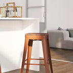 Tabouret de salle à manger sans dossier en métal Merrick Lane avec assise en bois pour usage intérieur