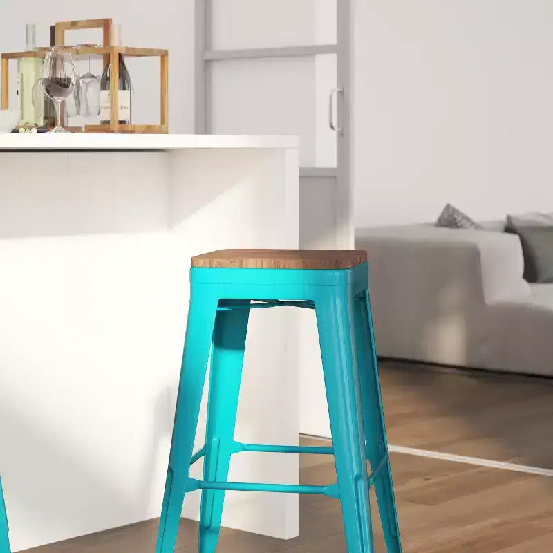 Tabouret de salle à manger sans dossier en métal Merrick Lane avec assise en bois pour usage intérieur