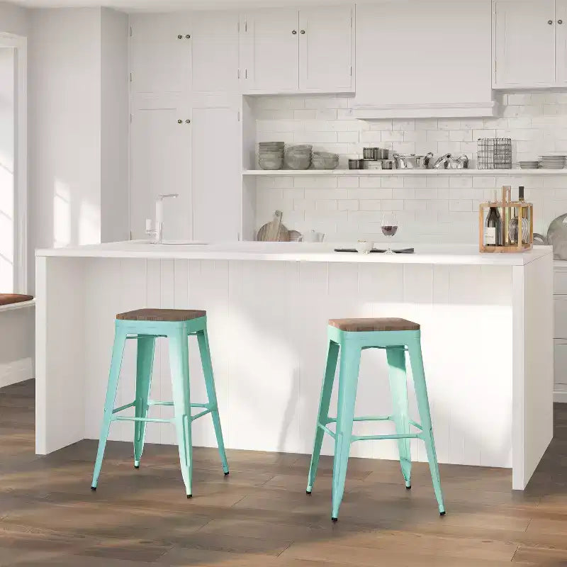Tabouret de salle à manger sans dossier en métal Merrick Lane avec assise en bois pour usage intérieur