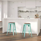 Tabouret de salle à manger sans dossier en métal Merrick Lane avec assise en bois pour usage intérieur