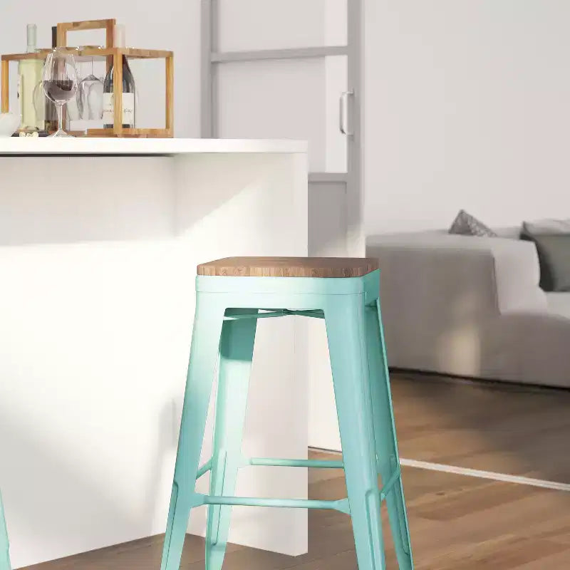 Tabouret de salle à manger sans dossier en métal Merrick Lane avec assise en bois pour usage intérieur