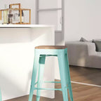 Tabouret de salle à manger sans dossier en métal Merrick Lane avec assise en bois pour usage intérieur