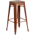 Merrick Lane Backless Metal Dining Stool with Wooden Seat for Indoor Use