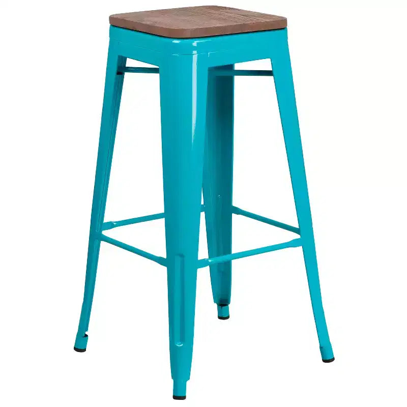 Tabouret de salle à manger sans dossier en métal Merrick Lane avec assise en bois pour usage intérieur