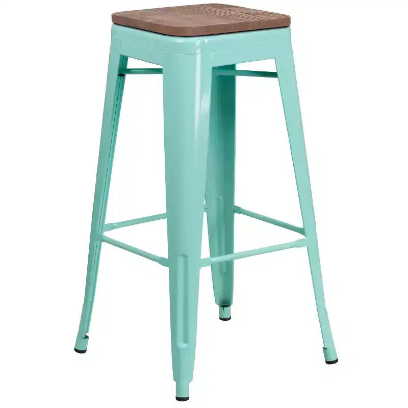 Tabouret de salle à manger sans dossier en métal Merrick Lane avec assise en bois pour usage intérieur