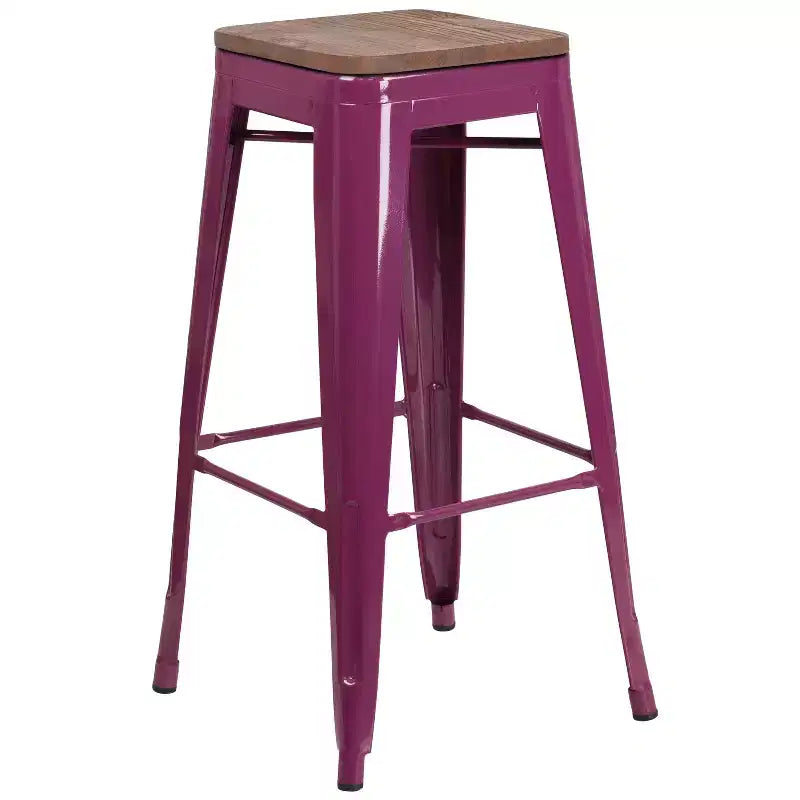 Tabouret de salle à manger sans dossier en métal Merrick Lane avec assise en bois pour usage intérieur