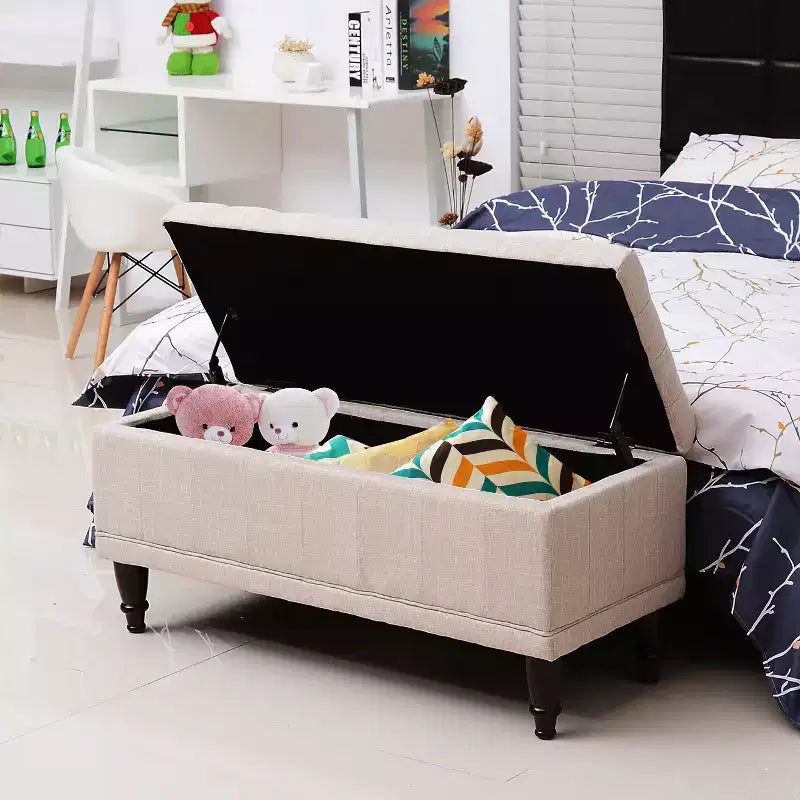 HOMCOM Grand banc de rangement capitonné 42 po en tissu de lin avec couvercle à fermeture en douceur pour salon, entrée ou chambre à coucher