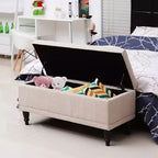 HOMCOM Grand banc de rangement capitonné 42 po en tissu de lin avec couvercle à fermeture en douceur pour salon, entrée ou chambre à coucher