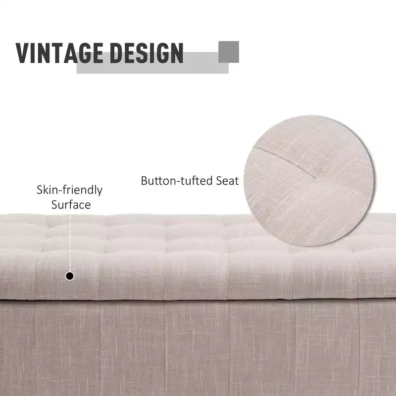 HOMCOM Grand banc de rangement capitonné 42 po en tissu de lin avec couvercle à fermeture en douceur pour salon, entrée ou chambre à coucher