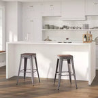 Tabouret de comptoir de bar Merrick Lane en métal gris laqué avec assise en bois d'orme noyer texturé