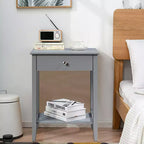 Table de chevet Costway – Meuble de rangement pour chambre à coucher avec tiroir et étagère, blanc/marron/gris