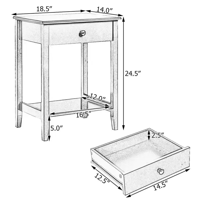 Table de chevet Costway – Meuble de rangement pour chambre à coucher avec tiroir et étagère, blanc/marron/gris