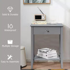 Table de chevet Costway – Meuble de rangement pour chambre à coucher avec tiroir et étagère, blanc/marron/gris
