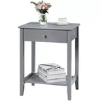 Table de chevet Costway – Meuble de rangement pour chambre à coucher avec tiroir et étagère, blanc/marron/gris