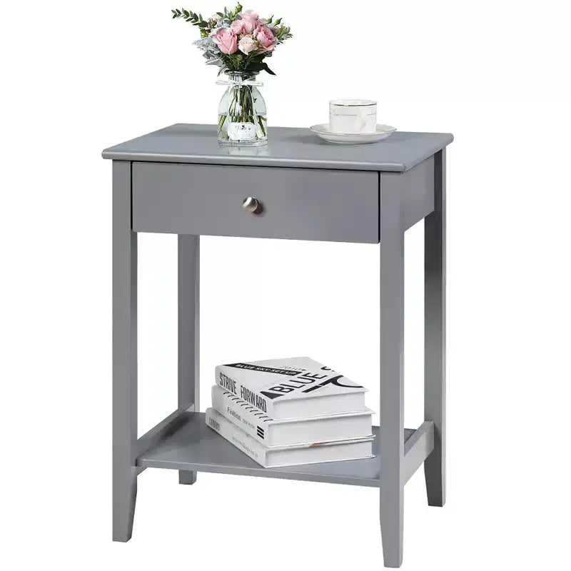 Table de chevet Costway – Meuble de rangement pour chambre à coucher avec tiroir et étagère, blanc/marron/gris