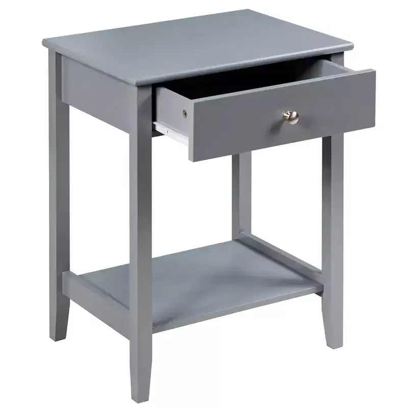 Table de chevet Costway – Meuble de rangement pour chambre à coucher avec tiroir et étagère, blanc/marron/gris