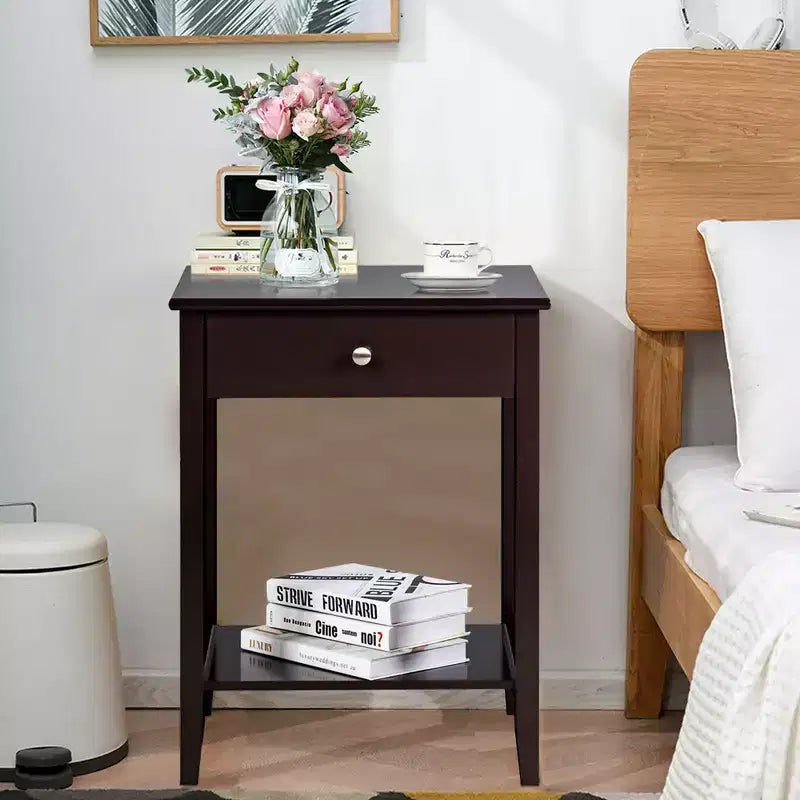 Table de chevet Costway – Meuble de rangement pour chambre à coucher avec tiroir et étagère, blanc/marron/gris