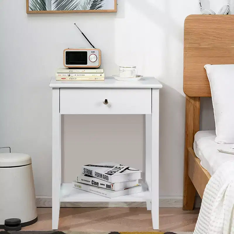 Table de chevet Costway – Meuble de rangement pour chambre à coucher avec tiroir et étagère, blanc/marron/gris