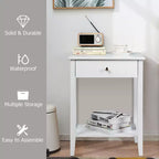 Table de chevet Costway – Meuble de rangement pour chambre à coucher avec tiroir et étagère, blanc/marron/gris