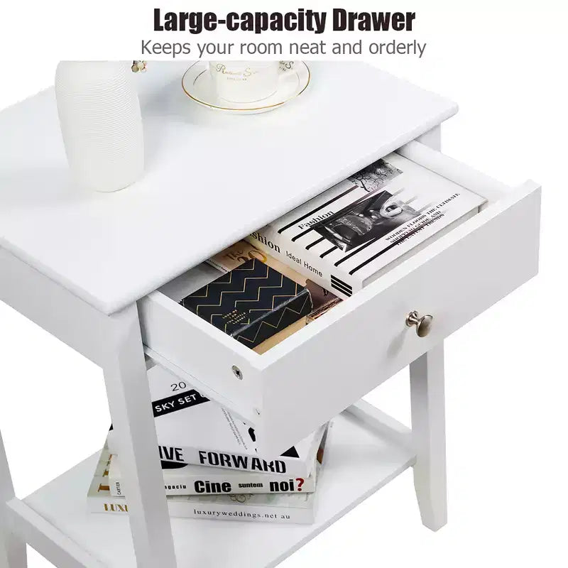 Table de chevet Costway – Meuble de rangement pour chambre à coucher avec tiroir et étagère, blanc/marron/gris