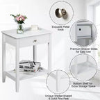 Table de chevet Costway – Meuble de rangement pour chambre à coucher avec tiroir et étagère, blanc/marron/gris