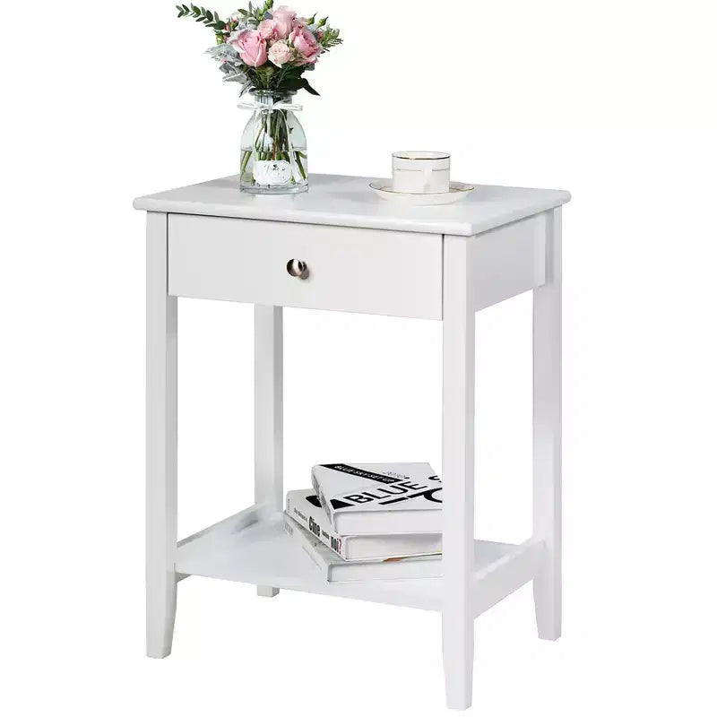 Table de chevet Costway – Meuble de rangement pour chambre à coucher avec tiroir et étagère, blanc/marron/gris
