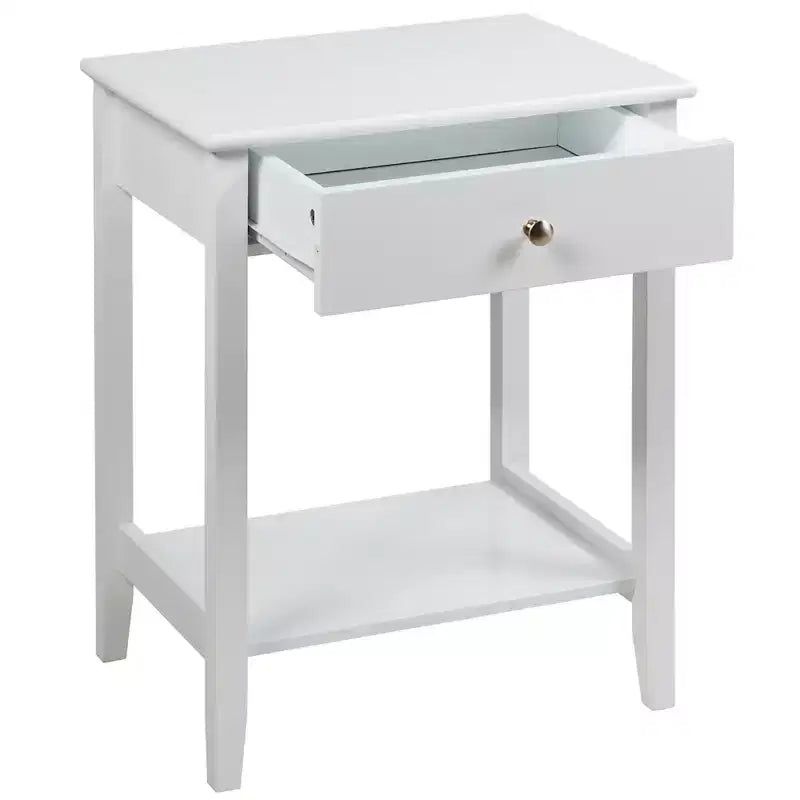 Table de chevet Costway – Meuble de rangement pour chambre à coucher avec tiroir et étagère, blanc/marron/gris
