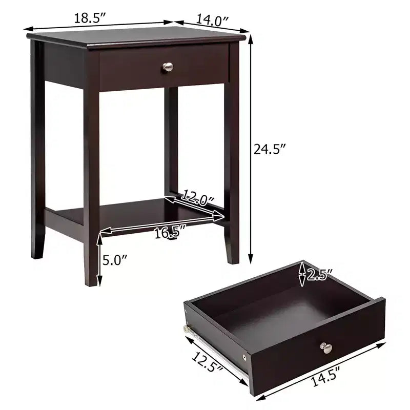 Table de chevet Costway – Meuble de rangement pour chambre à coucher avec tiroir et étagère, blanc/marron/gris
