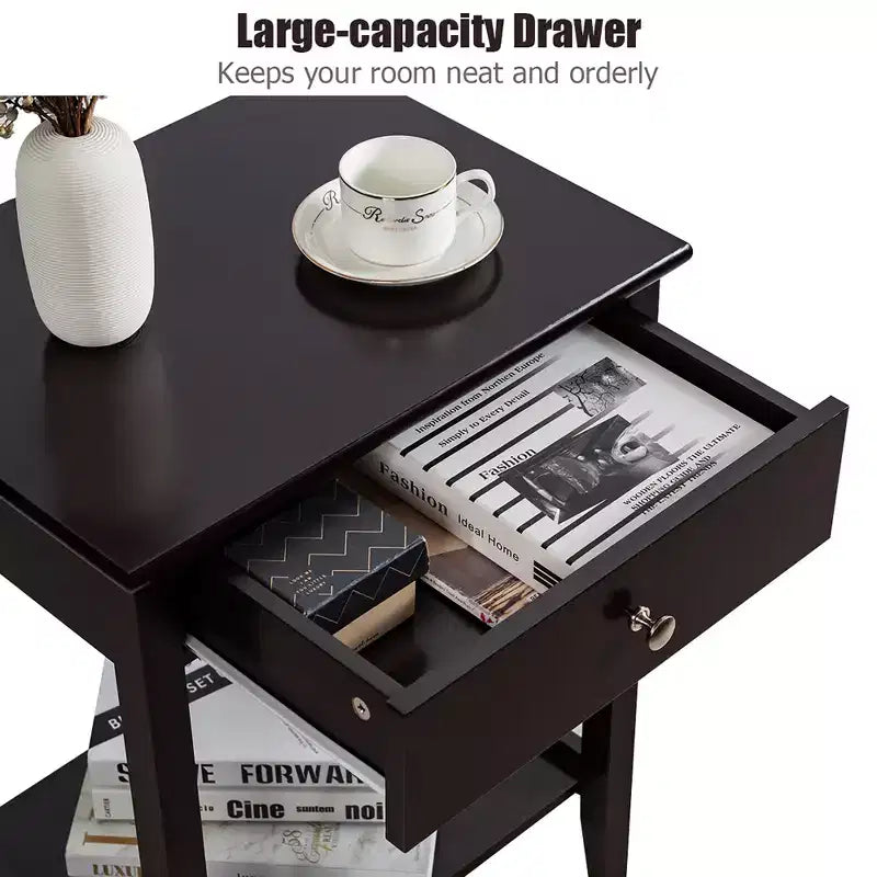 Table de chevet Costway – Meuble de rangement pour chambre à coucher avec tiroir et étagère, blanc/marron/gris